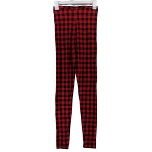 Old Navy Buffalo Plaid Leggings‎ XS Tall Black Red High Waisted Check Mid Rise